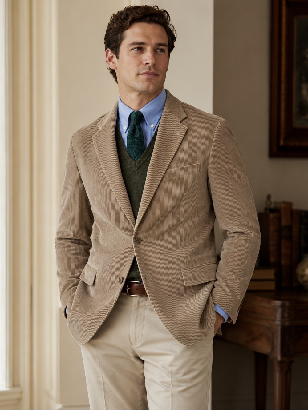 Lauren Ralph Lauren Mens 42L Tan Corduroy Blazer Sport Coat 100% Cotton